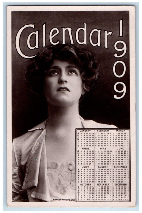 1909 Pretty Woman Curly Hair Calendar Elgin Illinois IL Posted Antique Postcard