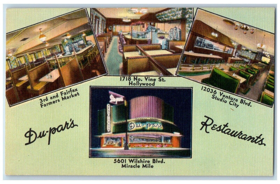 c1940 Du-Pars Restaurant Los Angeles Buttermilk Hot Cakes California CA Postcard