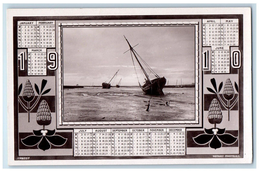 1910 Boat Calendar Rotograph Altamont Illinois IL Posted Antique Postcard
