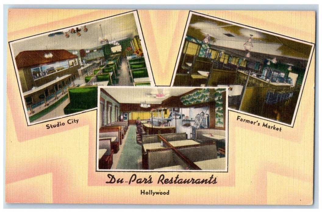 c1940 Du-Pars Restaurants Studio City Hollywood Los Angeles California Postcard