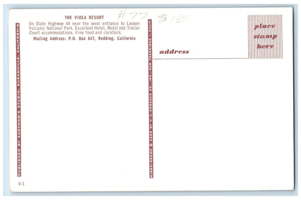 c1960 Viola Resort State Highway Lassen Volcanic Redding California CA Postcard