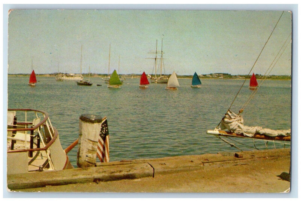 1957 Rainbow Fleet Typical Scene Island Sea Nantucket Massachusetts MA Postcard