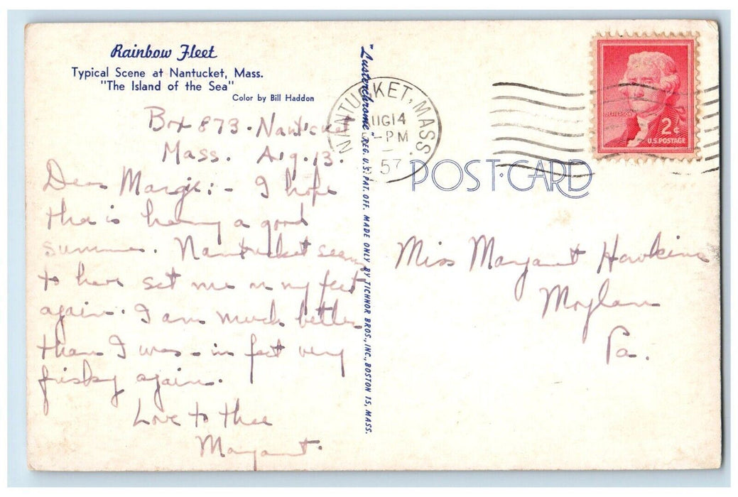 1957 Rainbow Fleet Typical Scene Island Sea Nantucket Massachusetts MA Postcard