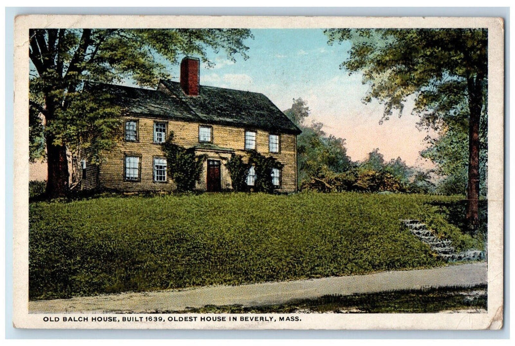 1935 Old Balch House Oldest House Exterior Field Beverly Massachusetts Postcard