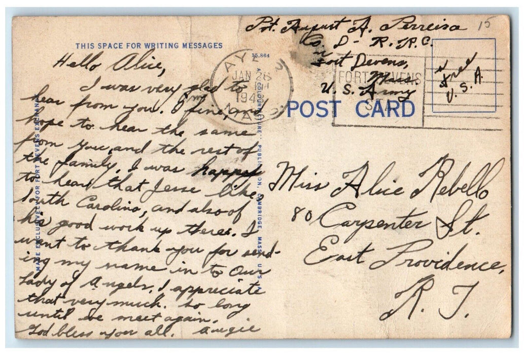 1948 Typical Army Chapel Exterior Church Fort Devens Massachusetts MA Postcard