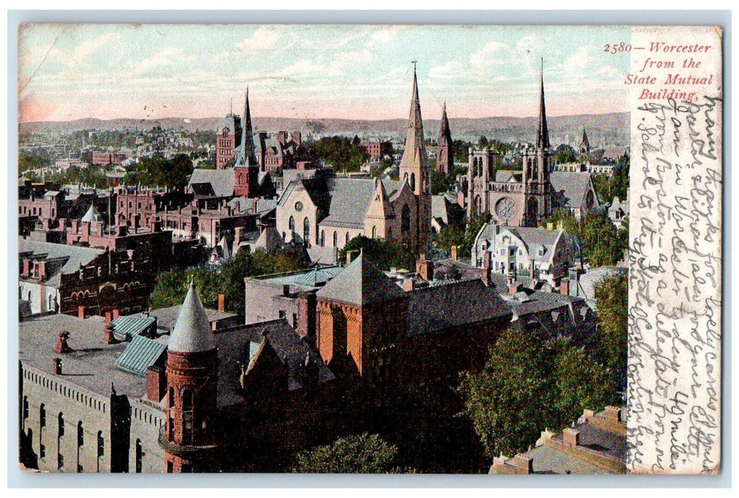 1908 Worcester State Mutual Building Church Cathedral Massachusetts MA Postcard