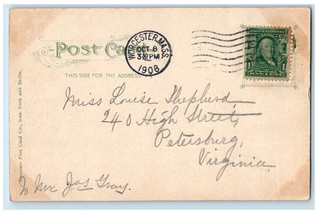 1908 Worcester State Mutual Building Church Cathedral Massachusetts MA Postcard