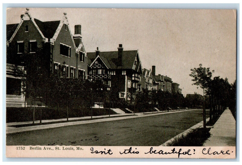 c1905 Berlin Ave Street Houses Road Sidewalk Louis Missouri MO Vintage Postcard