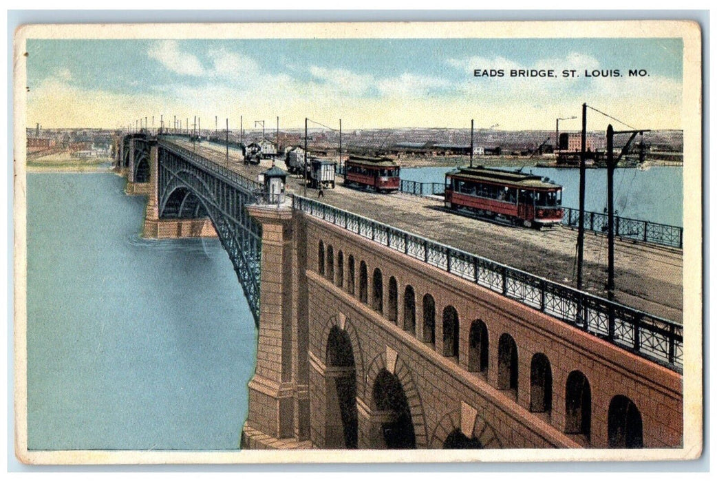 1915 Eads Bridge Foot Of Washington Streetcars Lake St Louis Missouri Postcard