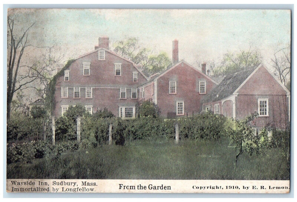 c1910 Wayside Inn Garden Longfellow Exterior Subdury Massachusetts MA Postcard