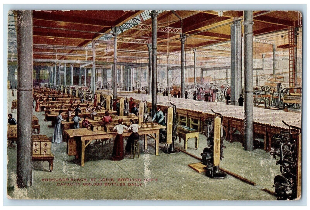 1911 Interior Anheuser Busch Bottling Department St Louis Missouri MO Postcard