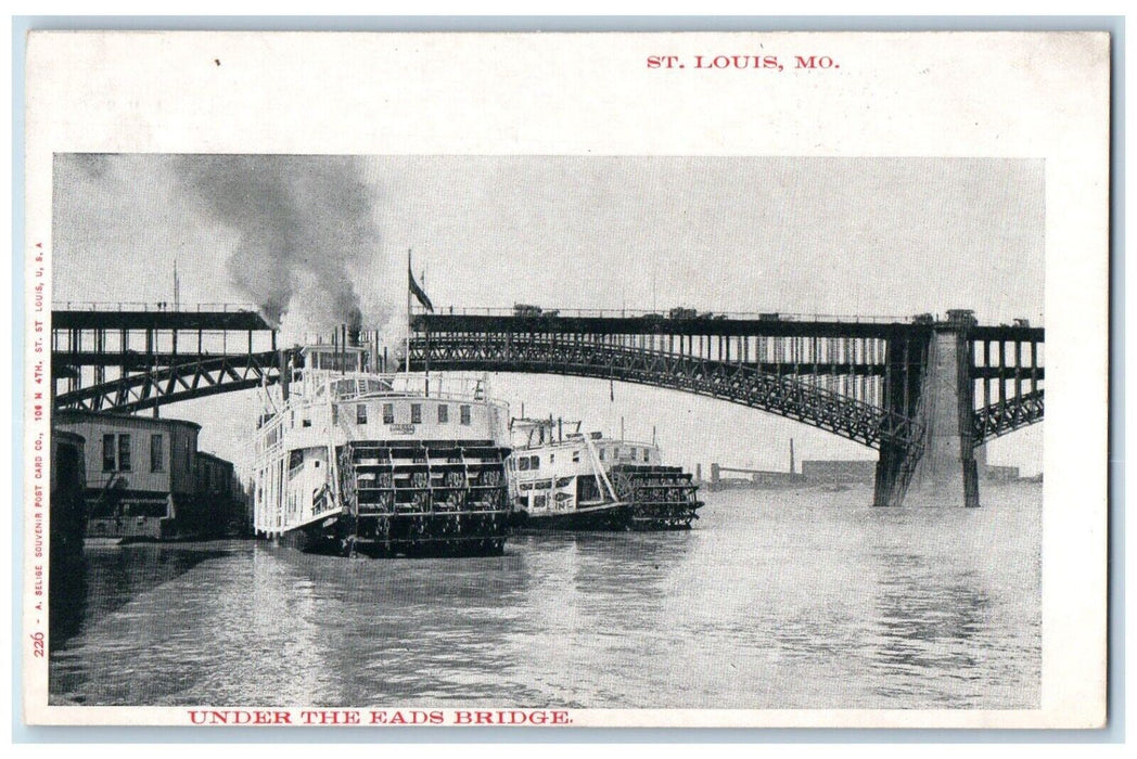 c1905 Under The Eads Bridge Steamer Ship Cruise Lake St Louis Missouri Postcard