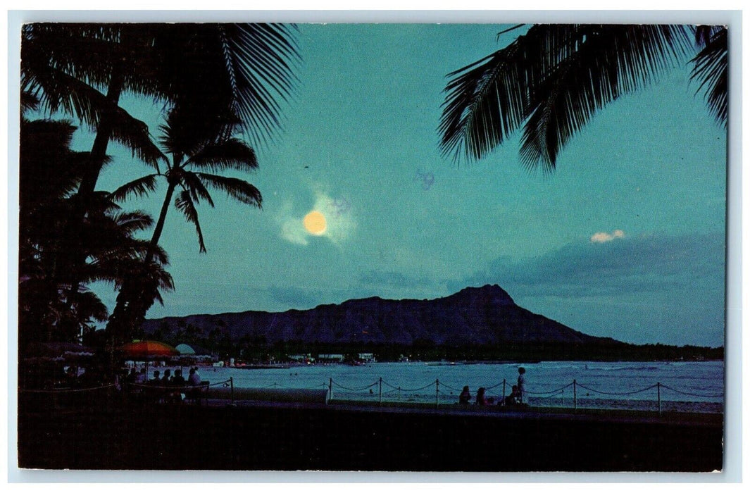 c1960 Scenic View Moonlight Moon Night Over Waikiki Honolulu Hawaii HI Postcard