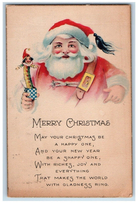 1921 Christmas Santa Claus Jack In The Box Toy Lynn Center Illinois IL Postcard