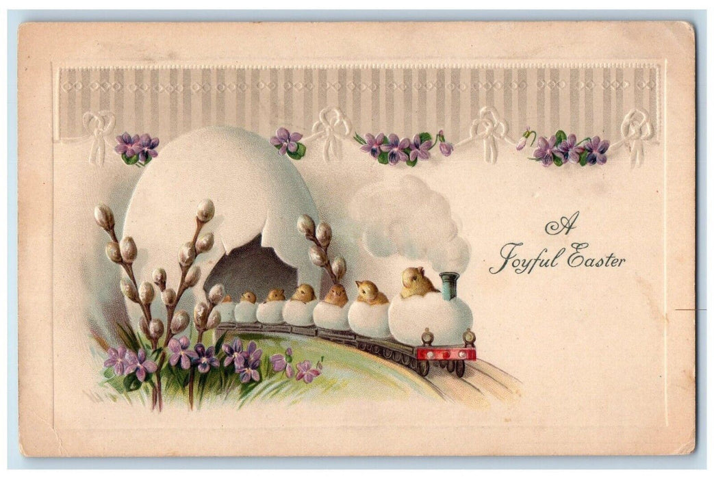 c1910's Easter Hatched Egg Chicks Pipe Berry Flowers Embossed Antique Postcard