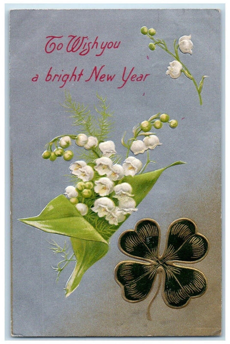 1907 New Year Shamrock White Flowers Winsch Back Profile House NH Postcard