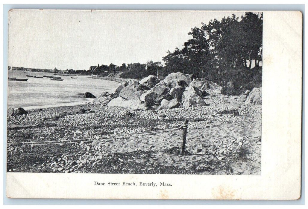 c1905 Dane Street Beach Rocks Sea Boat Canoe Beverly Massachusetts MA Postcard