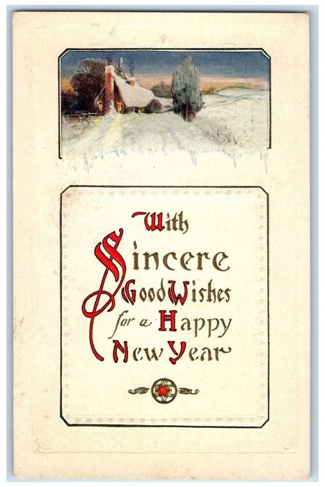 c1910's Happy New Year House Winter Winsch Back Embossed Posted Antique Postcard