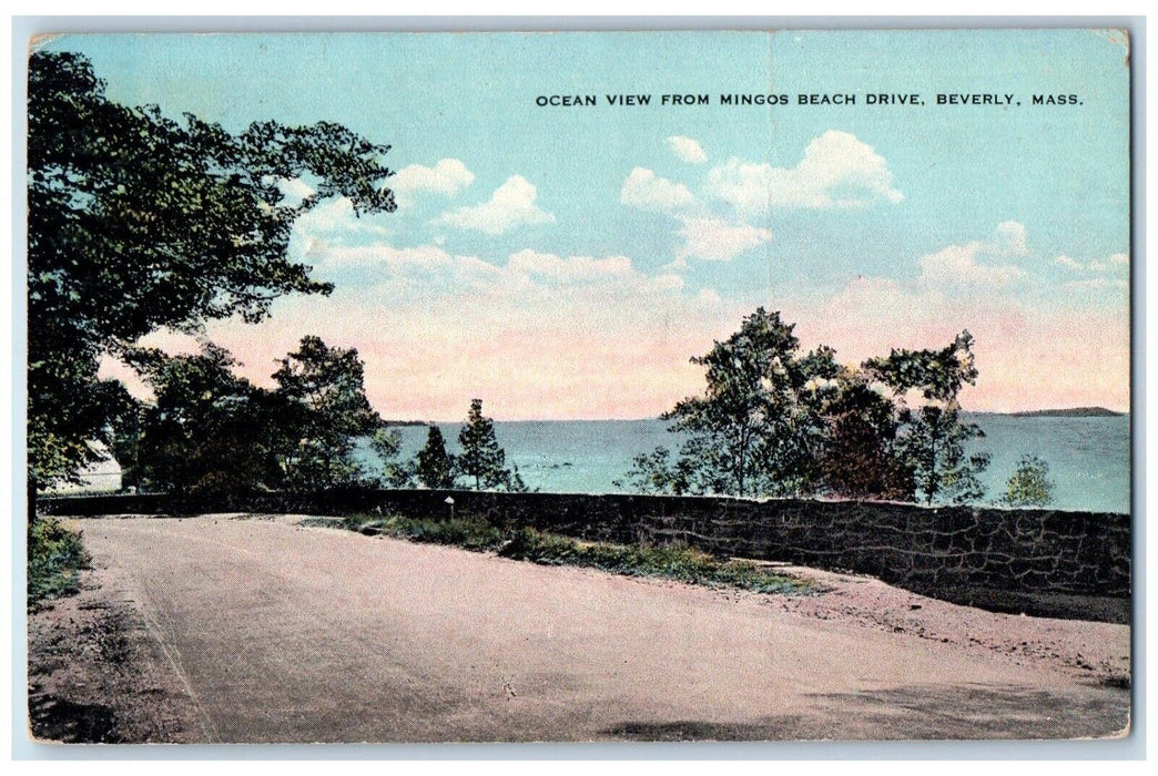 1932 Ocean View Mingos Beach Drive Street Road Beverly Massachusetts MA Postcard