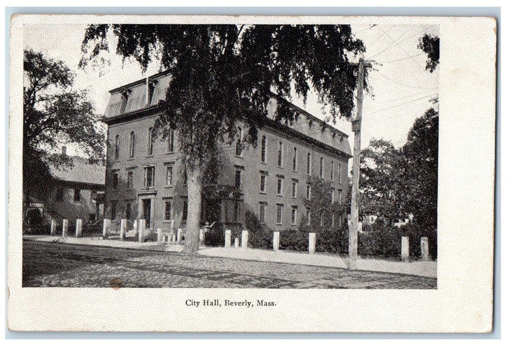 c1905 City Hall Exterior Building Trees Road Beverly Massachusetts MA Postcard