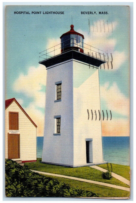 1944 Hospital Point Lighthouse Exterior Building Beverly Massachusetts Postcard
