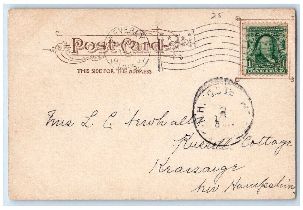 1907 Beach Rock Canoe Boat Trees Beverly Massachusetts Vintage Antique Postcard
