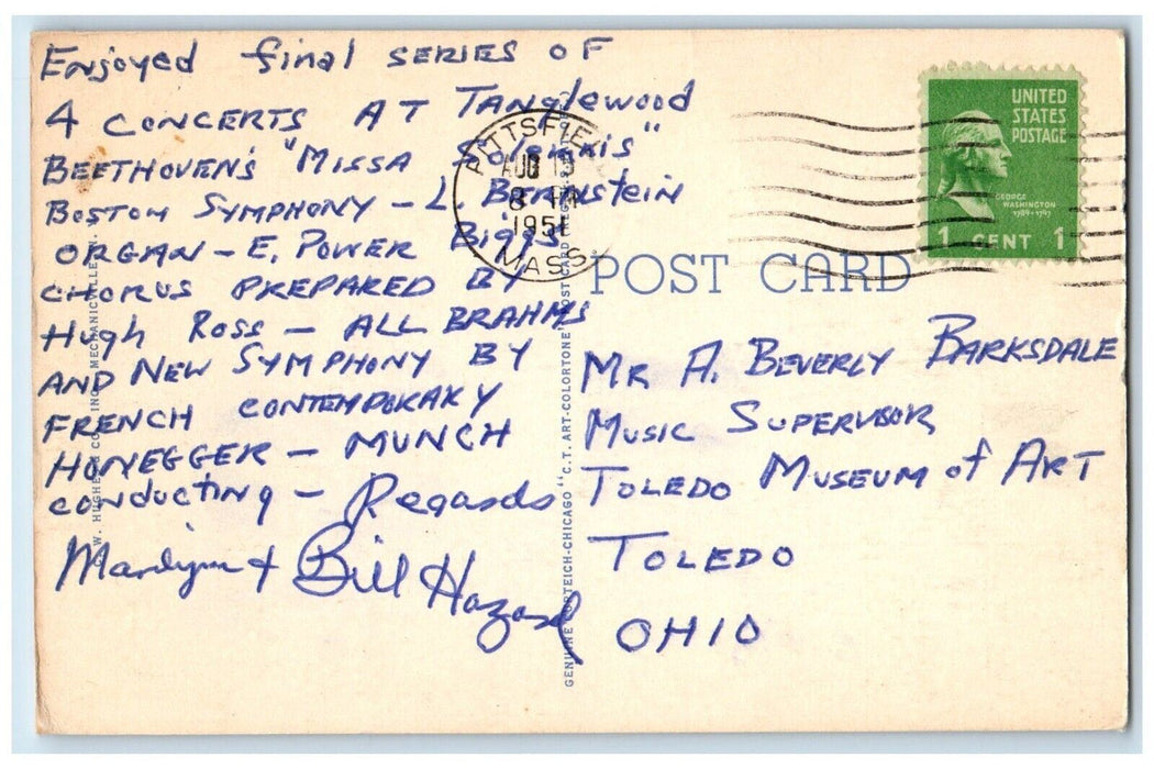 1951 Music Shed Tanglewood Exterior Building Berkshires Massachusetts Postcard