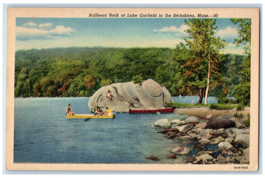 c1940 Bullhead Rock Lake Garfield Canoe Paddle Berkshires Massachusetts Postcard