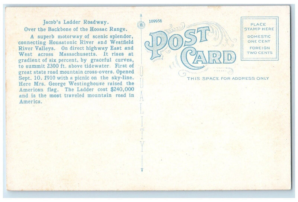c1930 Lookout Crest Jacob's Ladder Roadway Becket Massachusetts Vintage Postcard