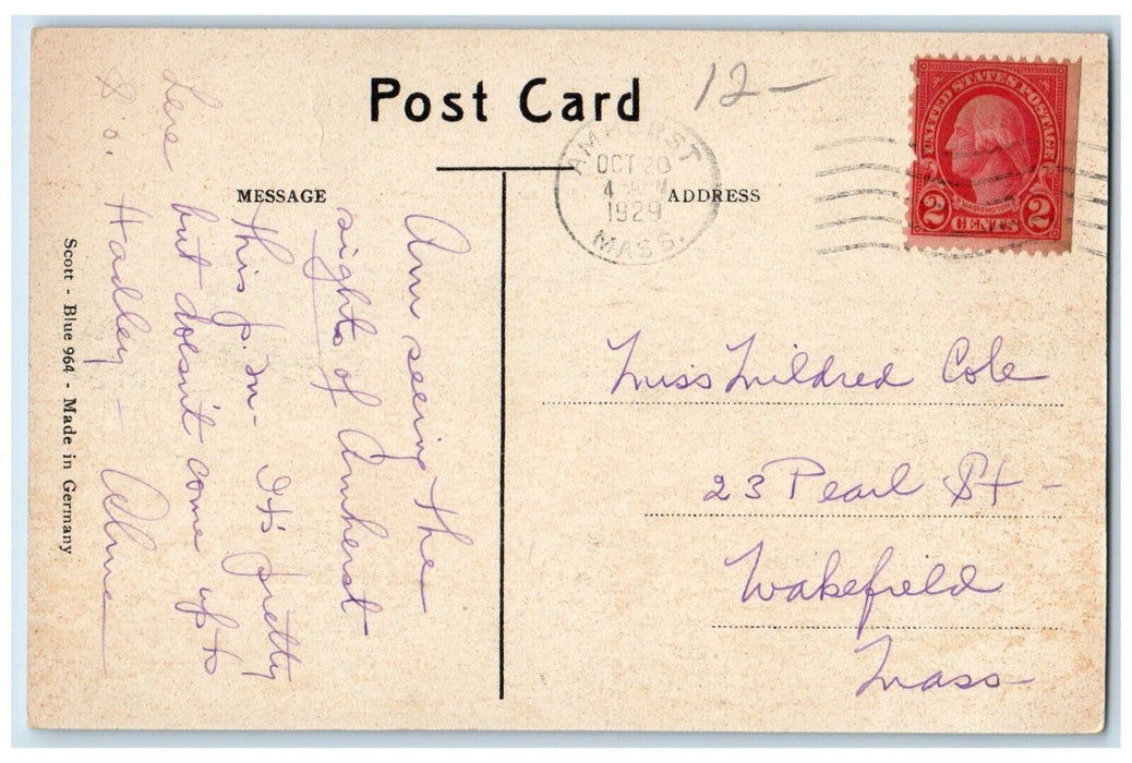 1929 South East South Dormitory M.A.C. Exterior Amherst Massachusetts Postcard