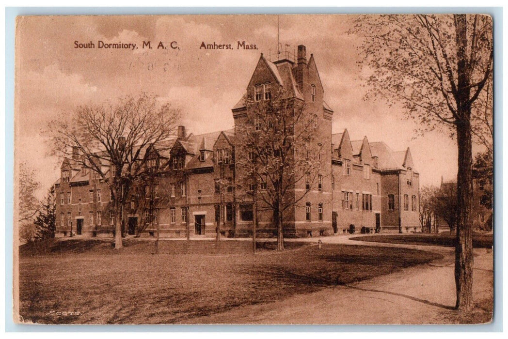 1921 South Dormitory M.A.C. Exterior Building Amherst Massachusetts MA Postcard