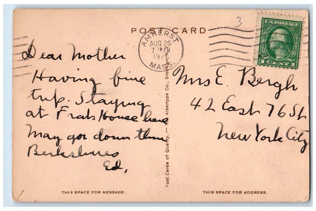 1921 South Dormitory M.A.C. Exterior Building Amherst Massachusetts MA Postcard