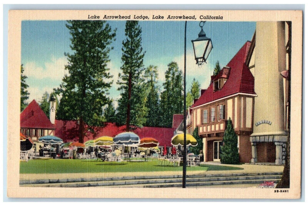 c1940 Lake Arrowhead Lodge Hotel Table Chairs Exterior Field California Postcard