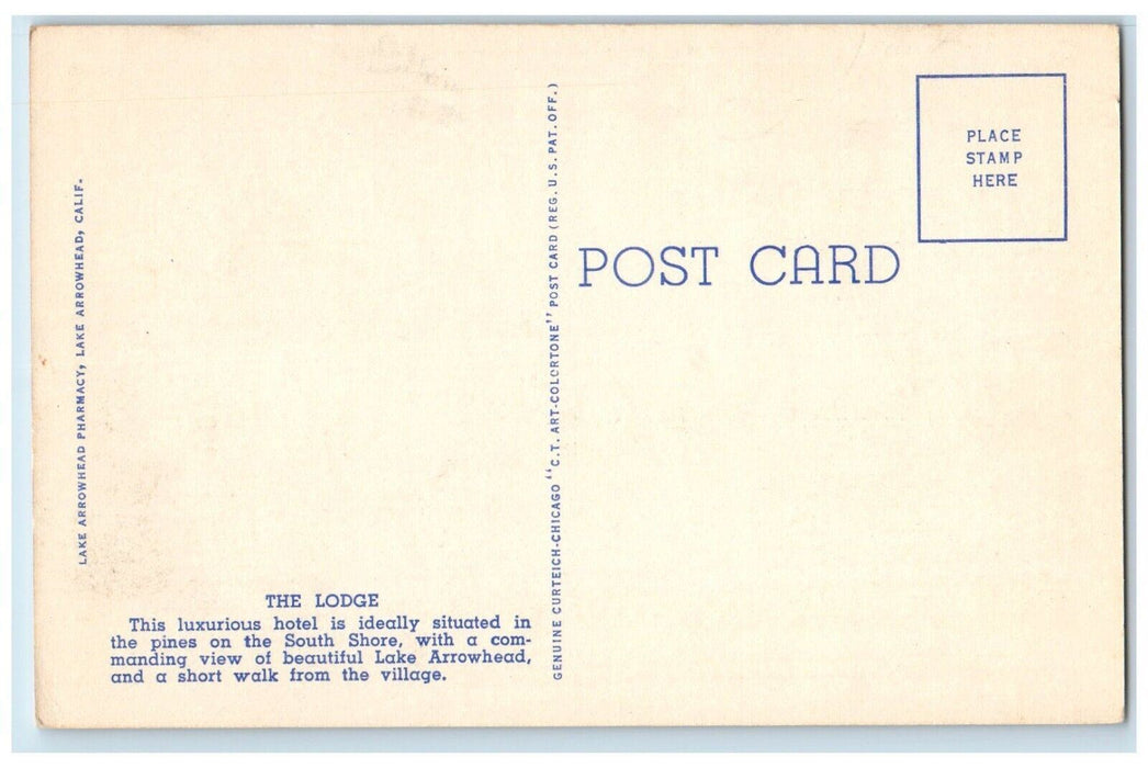 c1940 Lake Arrowhead Lodge Hotel Table Chairs Exterior Field California Postcard