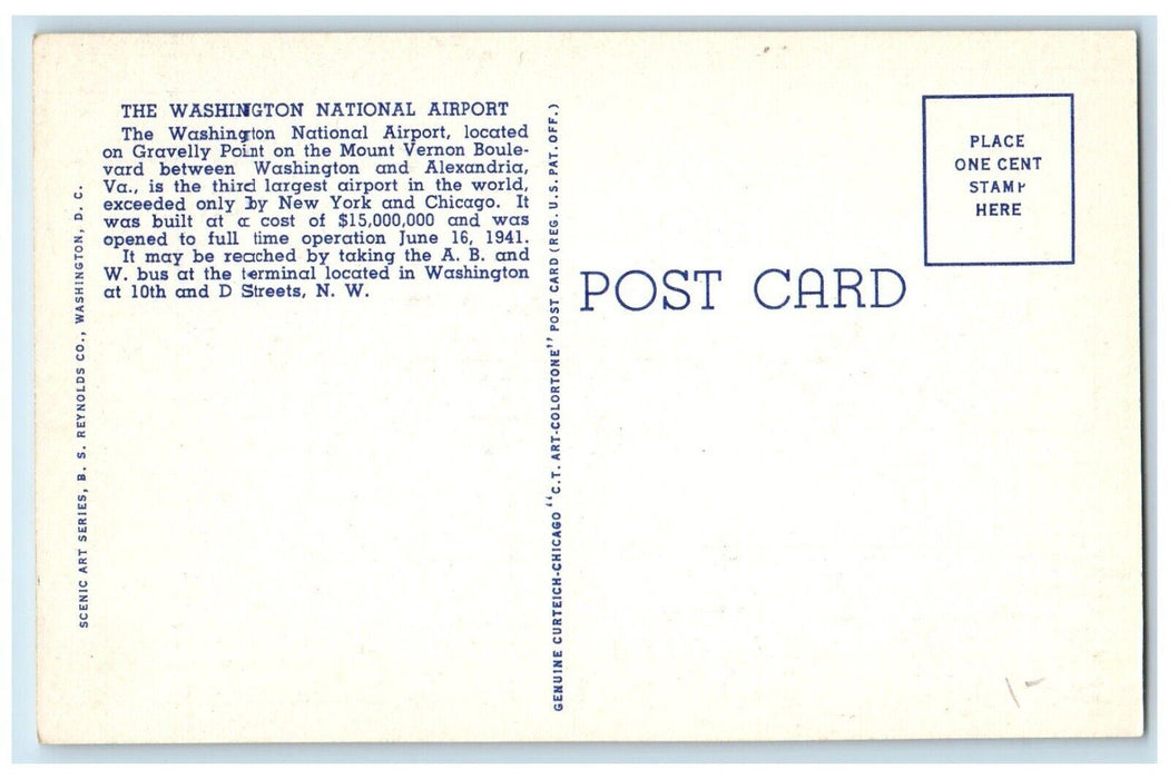 c1940 Washington National Airport Building Classic Cars Washington DC Postcard