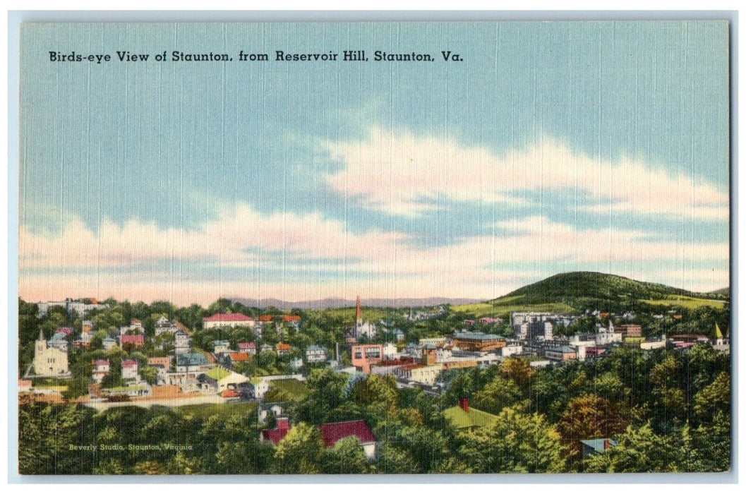 c1940 Bird's Eye View Staunton Reservoir Hill Staunton Virginia Vintage Postcard