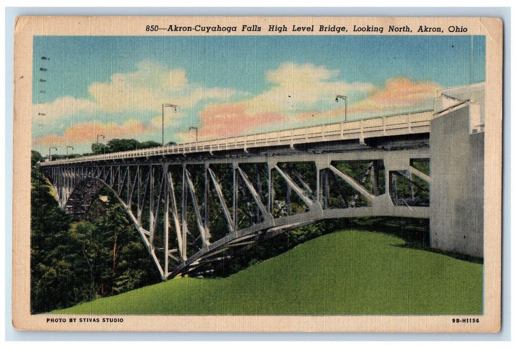 1956 Akron Cuyahoga Falls High Level Bridge Looking North Akron Ohio OH Postcard