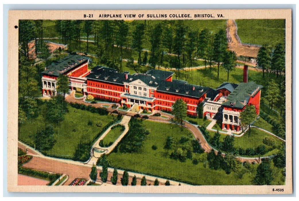 1940 Airplane View Sullins College Building Bristol Virginia VA Antique Postcard