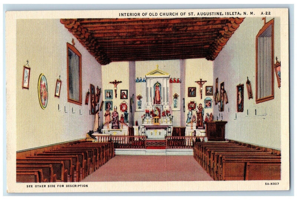 c1940 Interior Altar Old Church St Augustine Isleta New Mexico Unposted Postcard