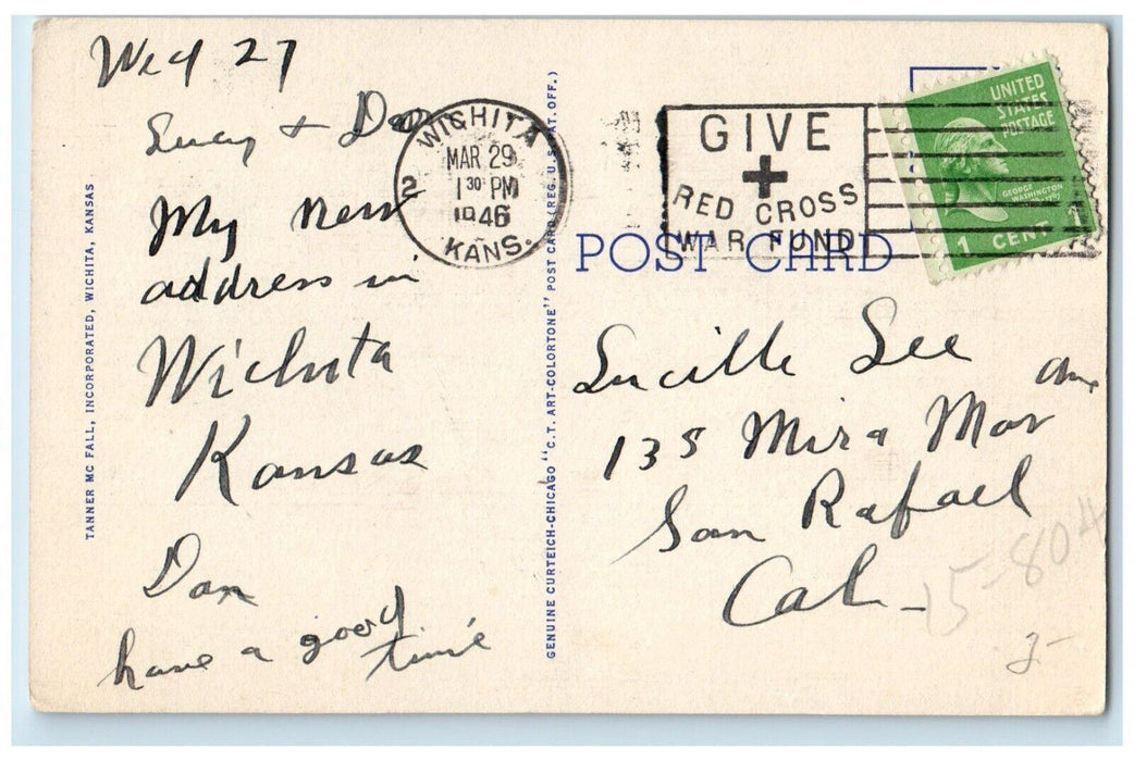 1946 Scenic Park Villa Lily Pond Riverside Park Wichita Kansas Vintage Postcard