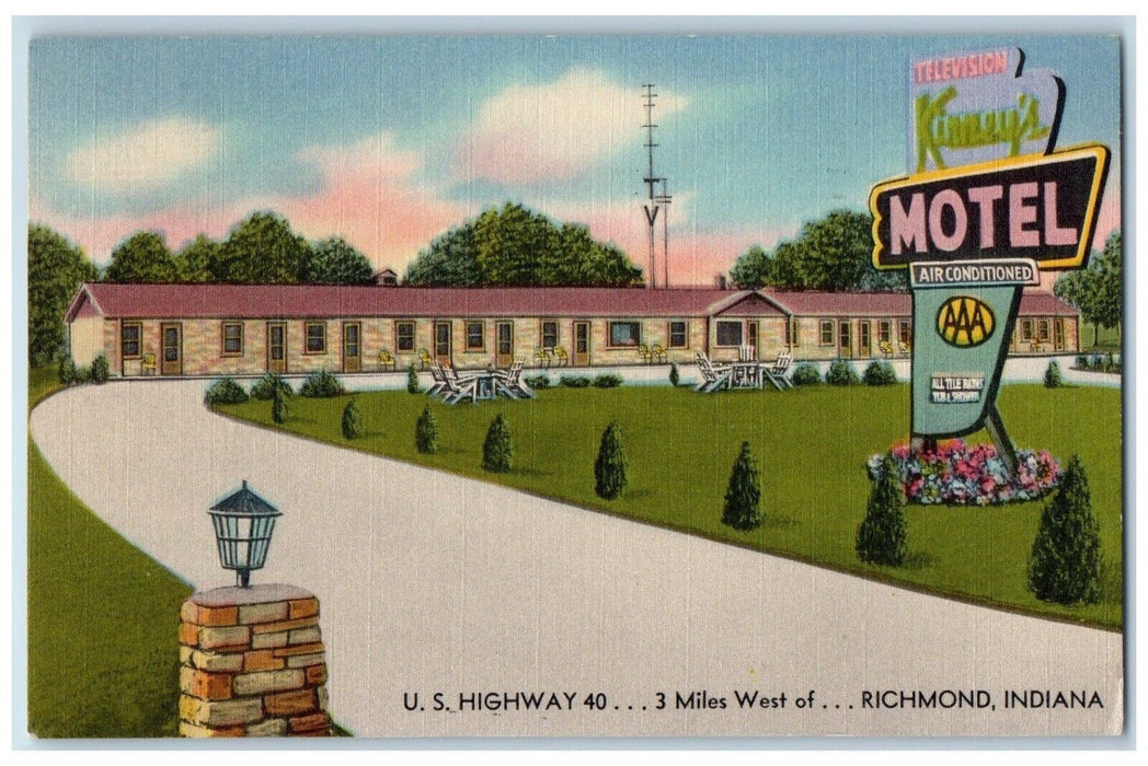 1956 Exterior View Kinney's Motel Richmond Indiana IN Joplin Missouri Postcard