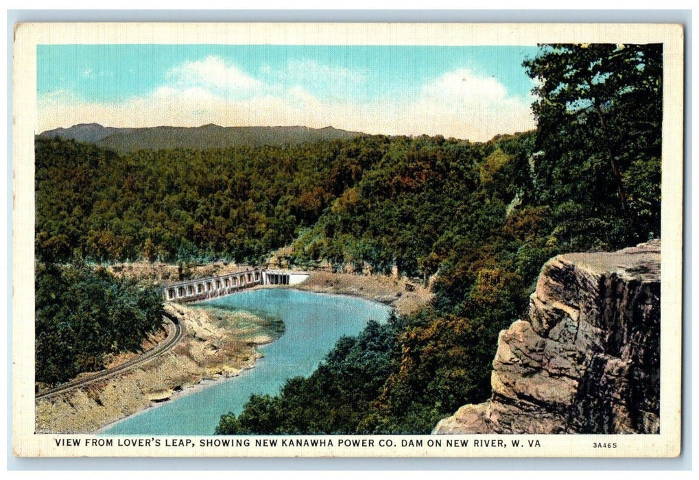 c1940 View Lover Leap New Kanawha Power Co Dam New River West Virginia Postcard