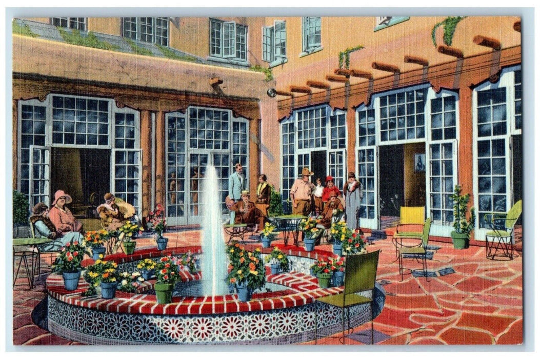 c1940 Scenic View Patio La Fonda Hotel Santa Fe New Mexico NM Antique Postcard