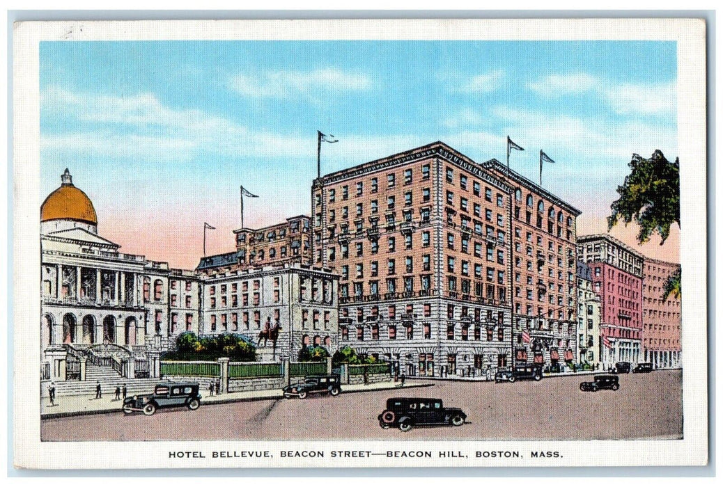 1936 Hotel Bellevue Beacon Street Beacon Hill Boston Massachusetts MA Postcard