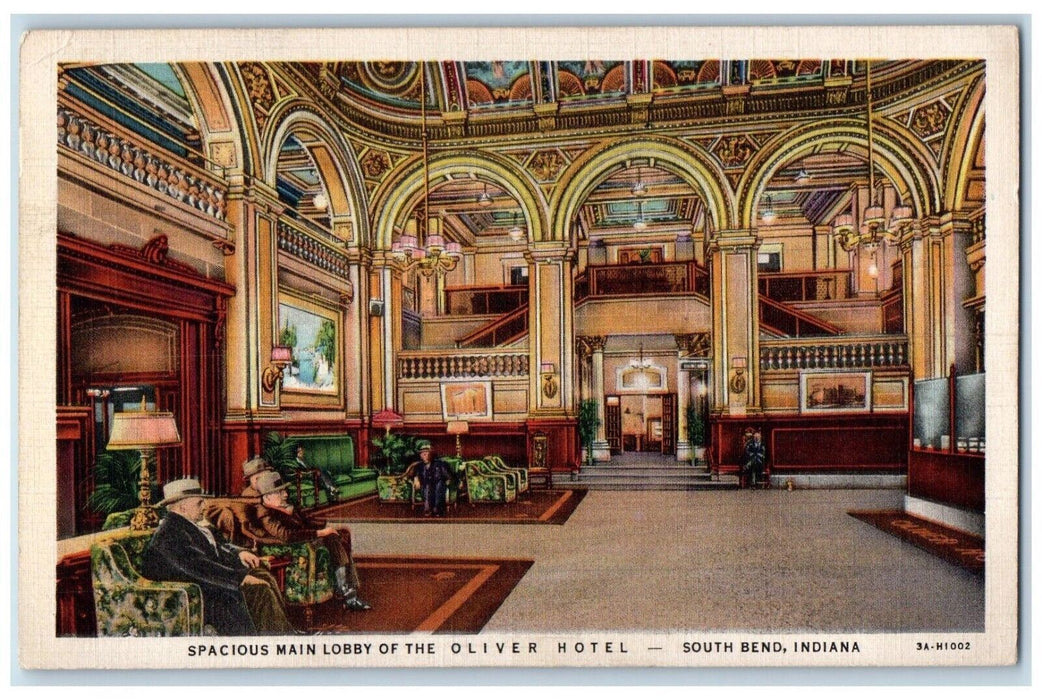1936 Spacious Main Lobby Oliver Hotel South Bend Indiana Posted Vintage Postcard