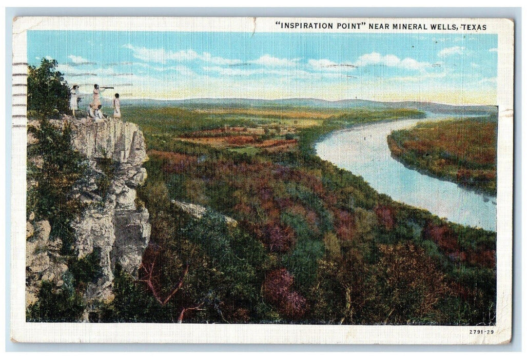 1936 Aerial View Inspiration Point Near Mineral Wells Lake River Texas Postcard