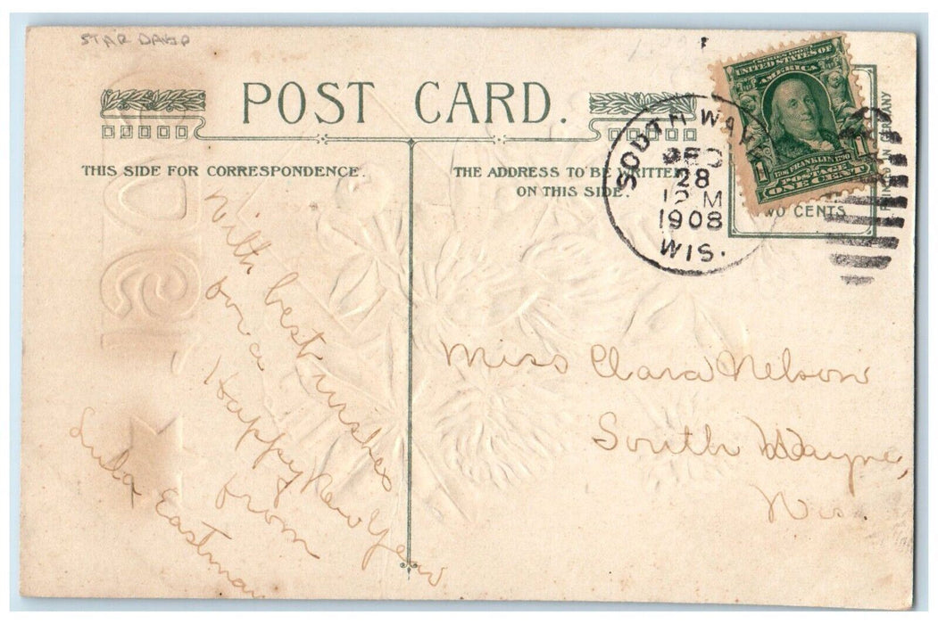 1909 New Year Wishes Star David Shamrock Flowers Winsch Back Embossed Postcard