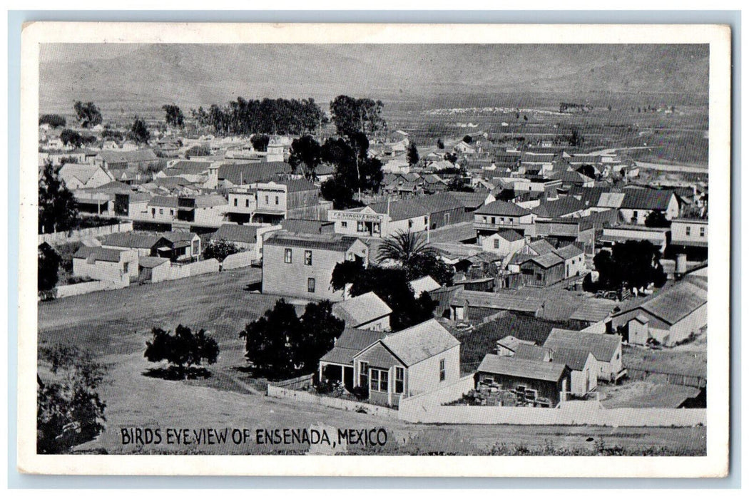 1928 Bids Eye View of Buildings in Ensenada Mexico Posted Vintage Postcard