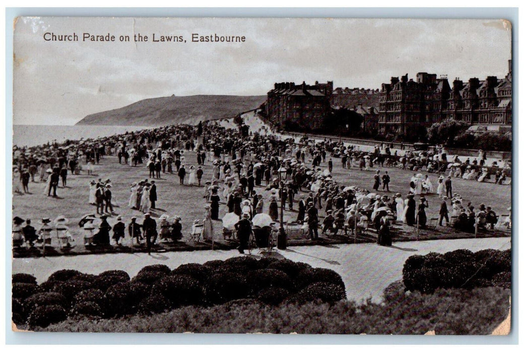 1914 Church Parade on the Lawns Eastbourne England Posted Antique Postcard