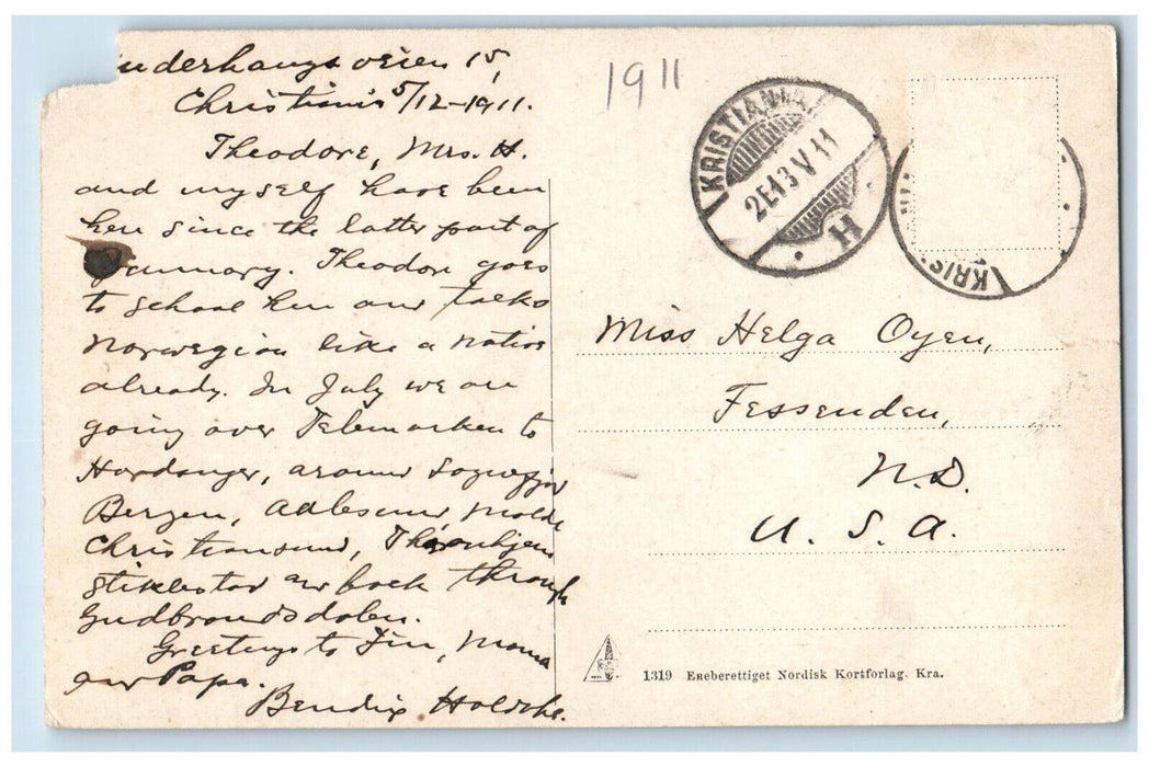 1911 Boating at Kristiania Oscarshal Oslo Norway Posted Antique Postcard